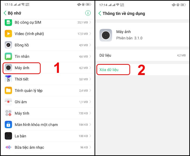 xoá cache camera điện thoại