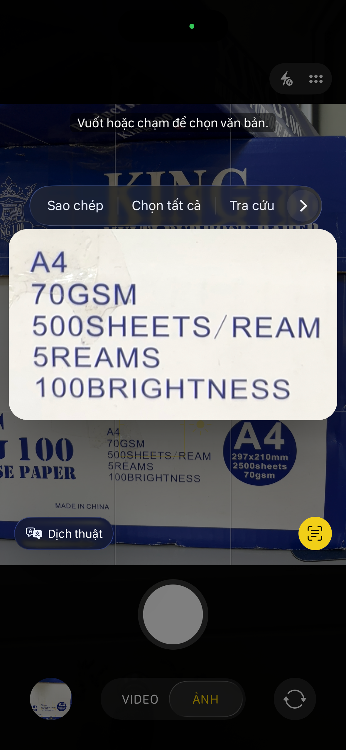 dịch bằng camera trên iphone