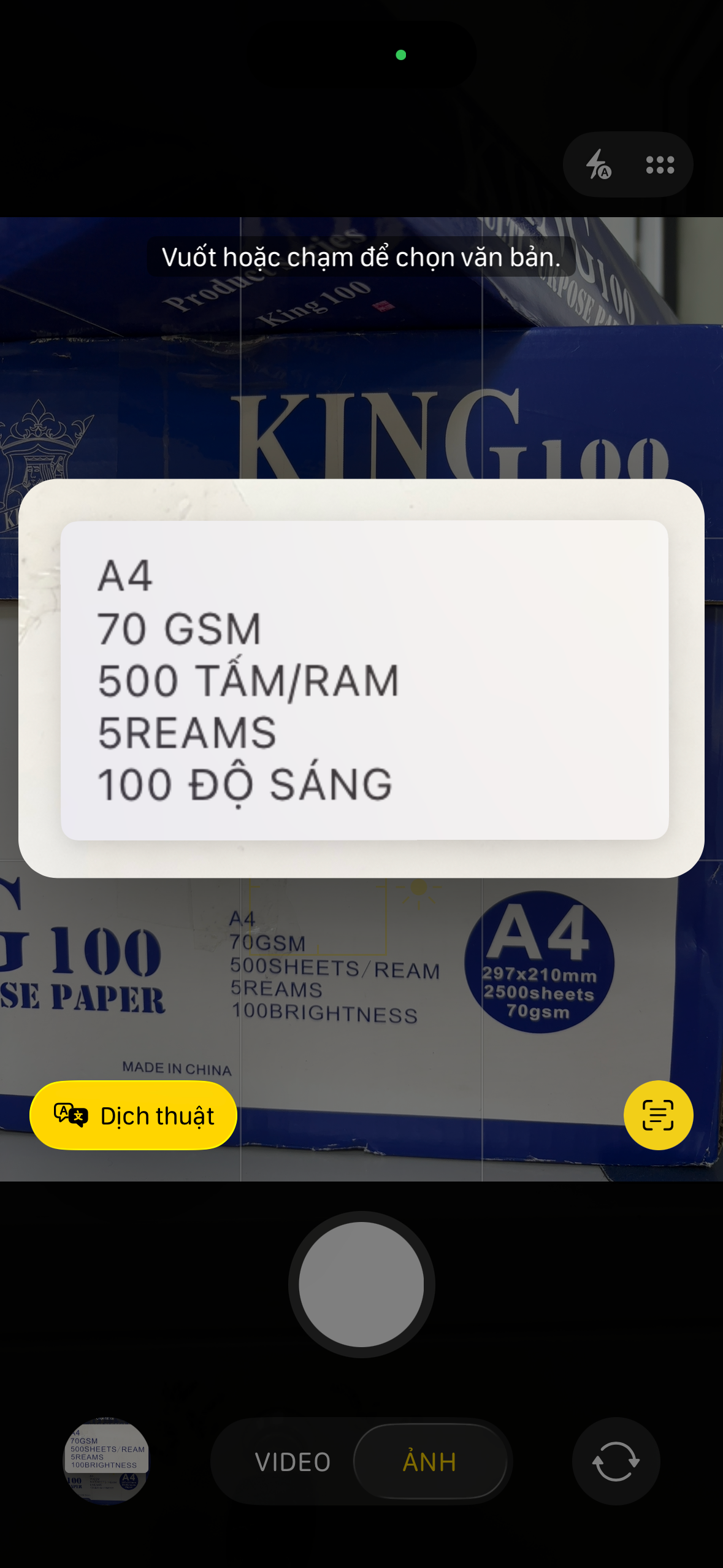 dịch bằng camera trên iphone